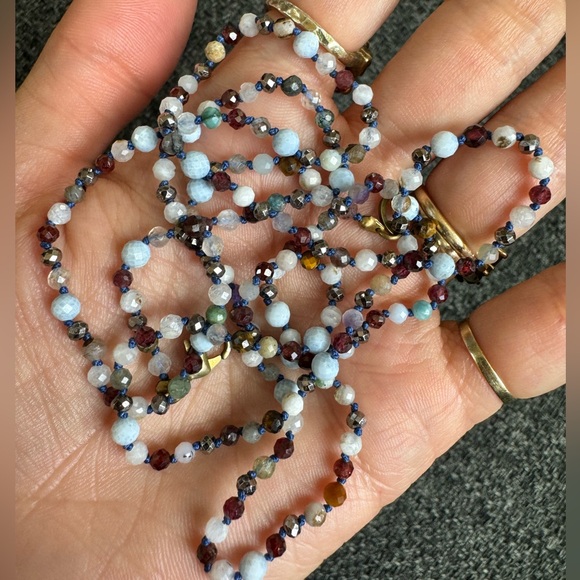 Handmade hand knotted mixed gemstone bracelet or double layer necklace - Picture 4 of 11